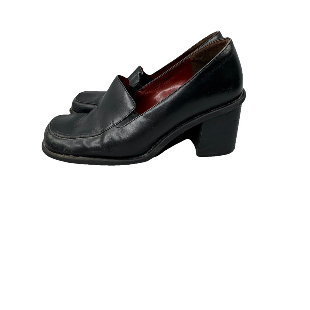 Vintage Nine West Kibost Black Block chunky Heel Loafers Square Toe 7 Witchy